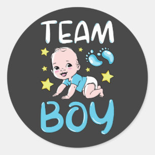Gender Reveal Team Boy Party Set Classic Round Sticker