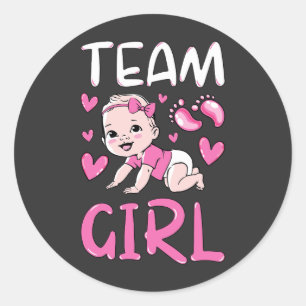 Gender Reveal Team Girl Party Set Classic Round Sticker