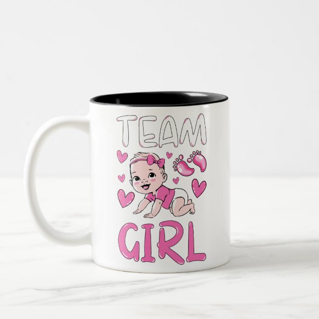 Gender Reveal Team Girl Party Set Two-Tone Coffee Mug (Left)