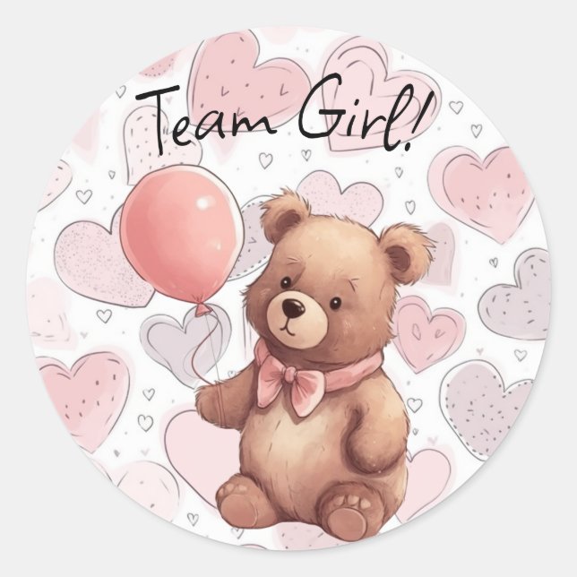 Gender Reveal Team Girl Pink Classic Round Sticker (Front)