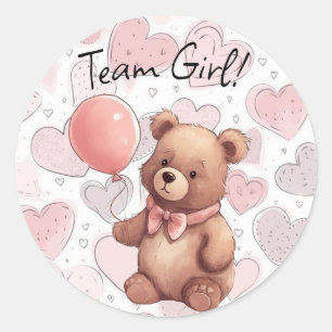 Gender Reveal Team Girl Pink Classic Round Sticker