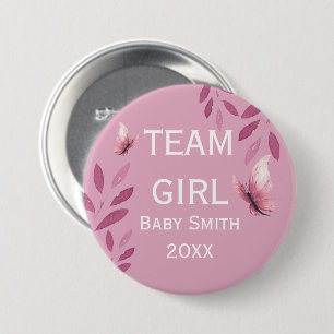 Gender reveal Team Girl pink watercolor floral 7.5 Cm Round Badge