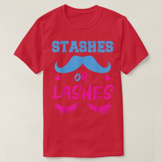 Gender Reveal Team Stashes Or Lashes  T-Shirt (Design Front)