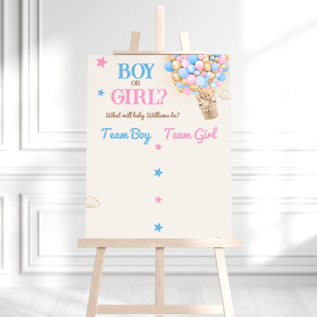 Gender Reveal Teddy Bear Pink Blue Voting Sign  (Creator Uploaded)
