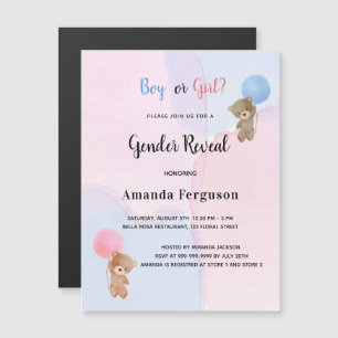 Gender reveal teddy pink blue magnet invitation