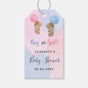 Gender reveal teddy pink blue thank you gift tags