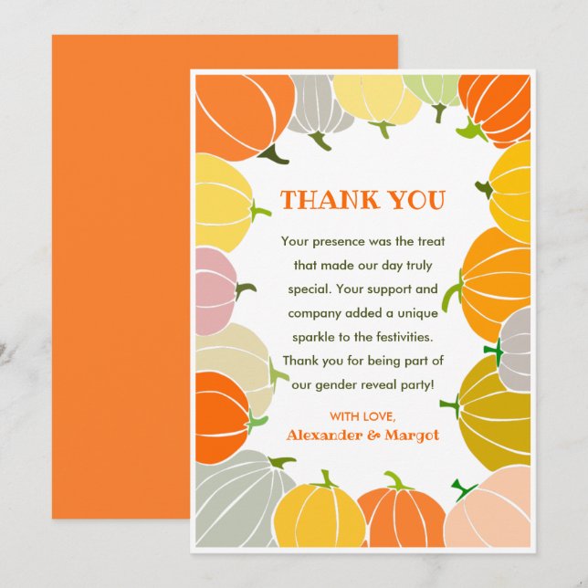Gender reveal thank you card Pumpkin Halloween  (Front/Back)