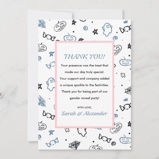 Gender reveal thank you cards Cute pink and blue  (Front)