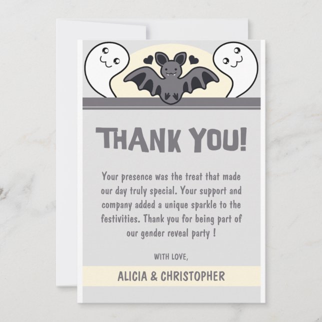 Gender reveal thank you cards Halloween Cute ghost (Front)