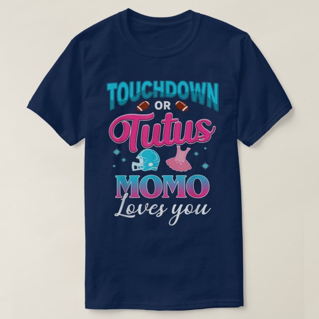 Gender Reveal Touchdown Or Tutus Momo Matching Bab T-Shirt (Design Front)