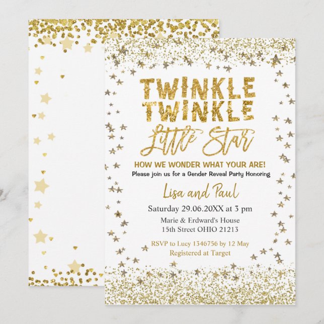 Gender Reveal Twinkle Little Star  Baby Shower Invitation (Front/Back)