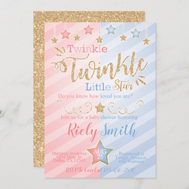 Gender Reveal Twinkle Little Star Baby Shower Invitation (Front/Back)