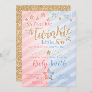 Gender Reveal Twinkle Little Star Baby Shower Invitation