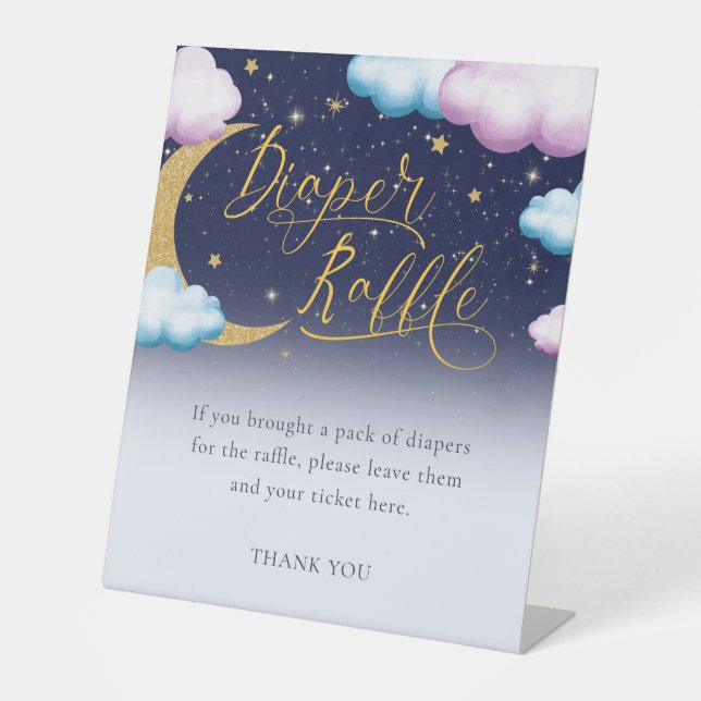 Gender Reveal Twinkle Little Star Diaper Raffle Pedestal Sign (Front)