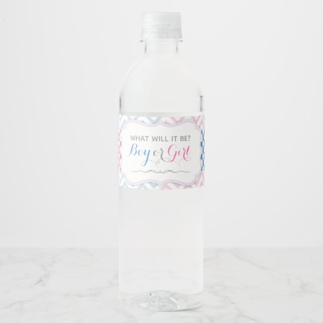Gender Reveal Water Bottle Labels-Blue & Pink Water Bottle Label (Front)
