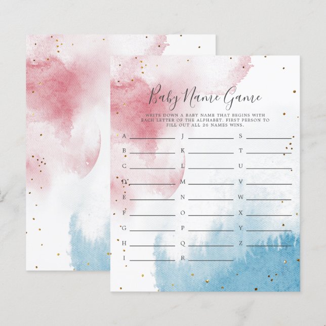 Gender Reveal Watercolor Baby Name Shower Game  (Front/Back)