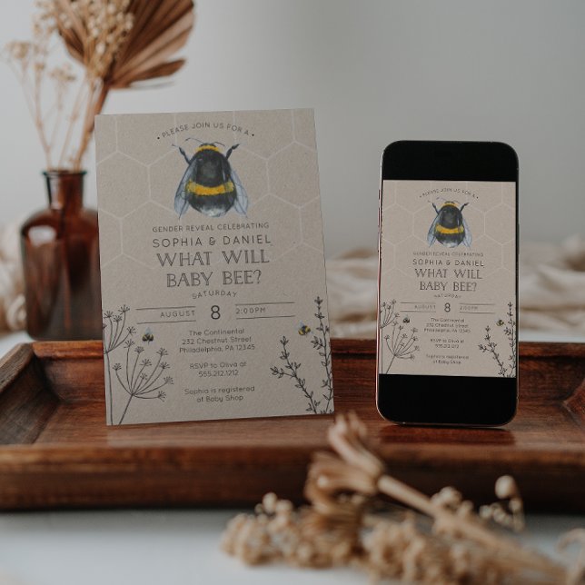 Gender Reveal What Will Baby Bee Baby Shower Invitation (Creator Uploaded)