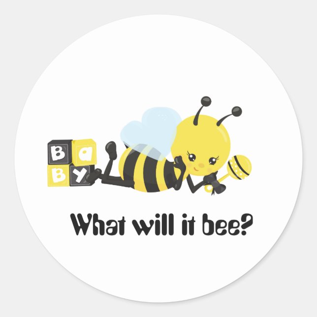 Gender Reveal What will it Be Bee Classic Round Sticker (Front)