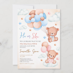 Gender Revel Bear Baby Shower Invitation