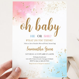Gender Revel Pink Blue Oh Baby Baby Shower Invitation