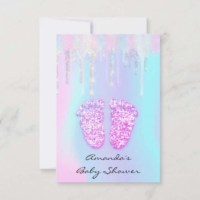 Gender Revival Baby Shower Feet Holographic Drip Invitation (Back)