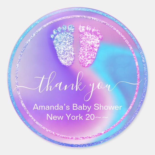 Gender Revival Baby Shower Pink Blue Glitter Classic Round Sticker (Front)