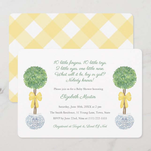 Gender Unknown 10 Little Fingers Poem Baby Shower Invitation (Front/Back)
