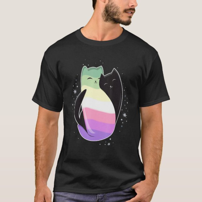 Genderfae Cat Flag Nonbinary Transgender LGBT Blac T-Shirt (Front)