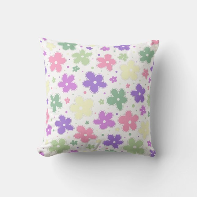 Genderfae Pride Flag Flowers Doodle Pastel Pink Cushion (Front)