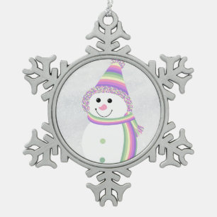 Genderfae Pride Snowman Snowperson Green Pink Snowflake Pewter Christmas Ornament