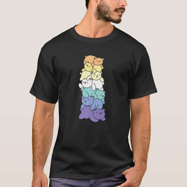 Genderfaun Flag Pile Pride Lgbtq Bear Cute Genderf T-Shirt (Front)