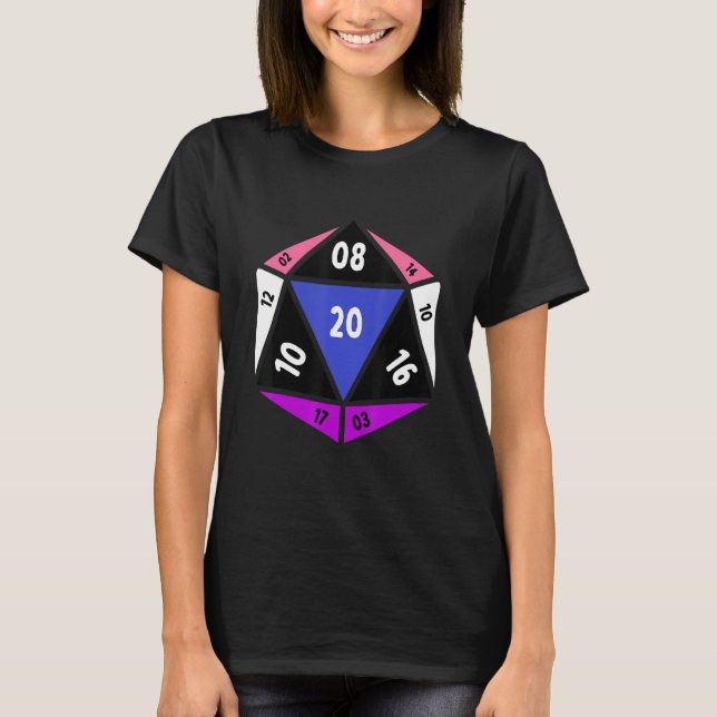 Genderfluid D20 Dice Nonbinary Rainbow Pride LGBTQ T-Shirt (Front)