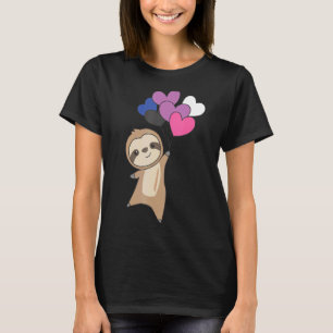 Genderfluid Flag Pride Lgbtq Balloon Hearts Sloth T-Shirt