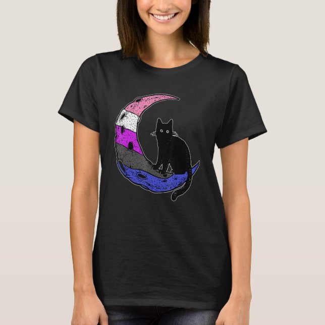 Genderfluid Moon Cat Pride Flag Lgbt Subtle Gay No T-Shirt (Front)