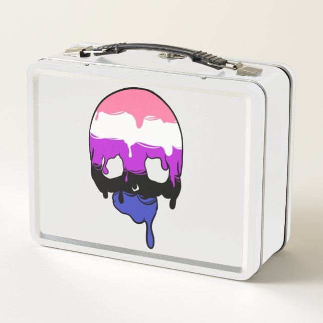Genderfluid Pride Dripping Skull Metal Lunch Box (Back)