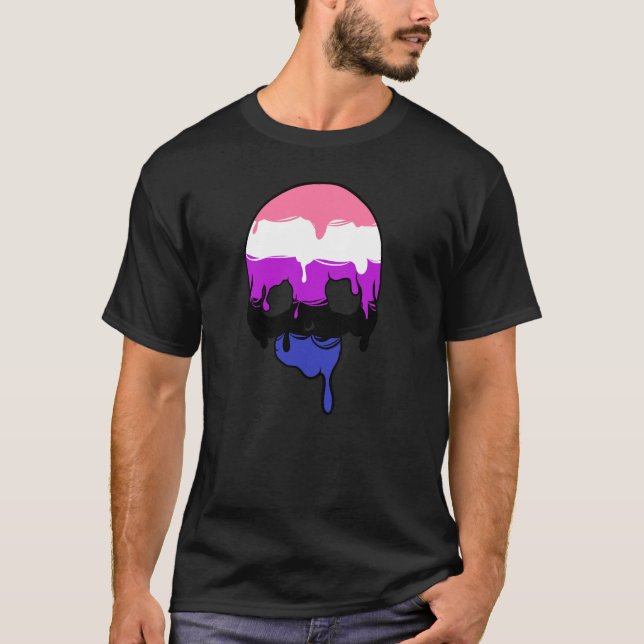 Genderfluid Pride Dripping Skull T-Shirt (Front)