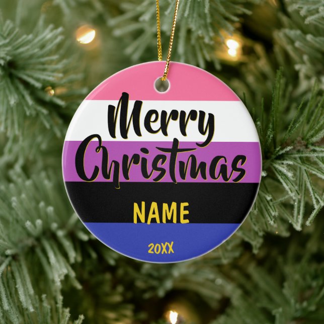 Genderfluid Pride Flag Personalised Christmas Ceramic Tree Decoration (Tree)