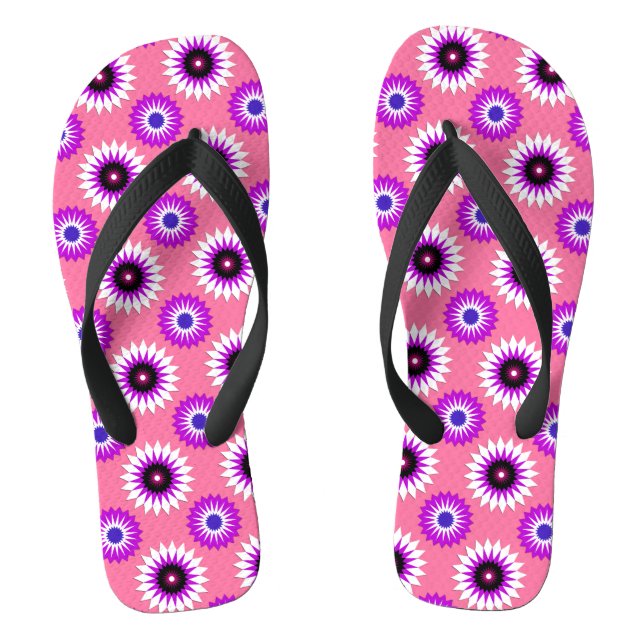 Genderfluidity pride flag / pink flower pattern flip flops (Footbed)