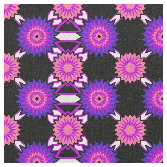 Genderfluidity Pride seamless black flower pattern Fabric (Close Up)