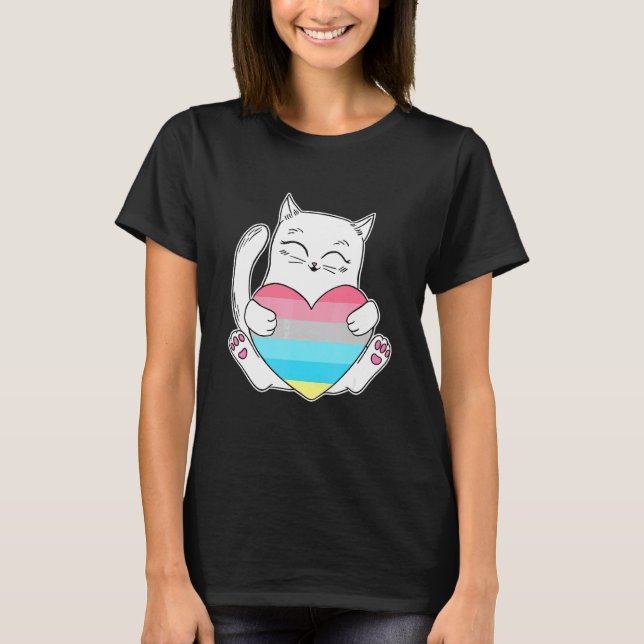 Genderflux Heart Cat  Nonbinary Gender T-Shirt (Front)