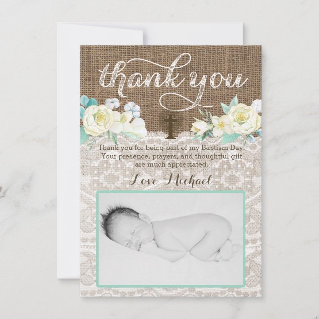 Genderless Baptism thank you card, Boy Girl Twins Card (Front)