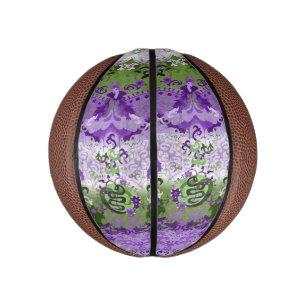 Genderqueer Dragon Damask - Genderqueer Pride Flag Mini Basketball