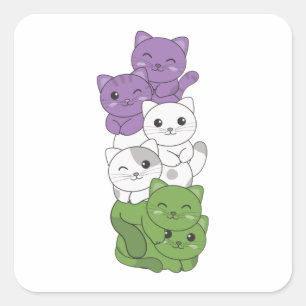 Genderqueer Flag Cat Pride Lgbtq Cute Cat Square S Sticker