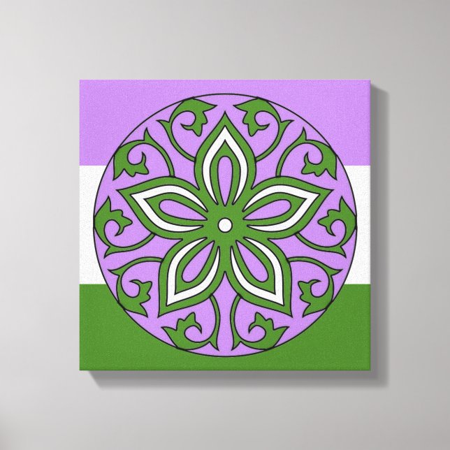 Genderqueer Flag Colours Floral Mandala LGBT Canvas Print (Front)