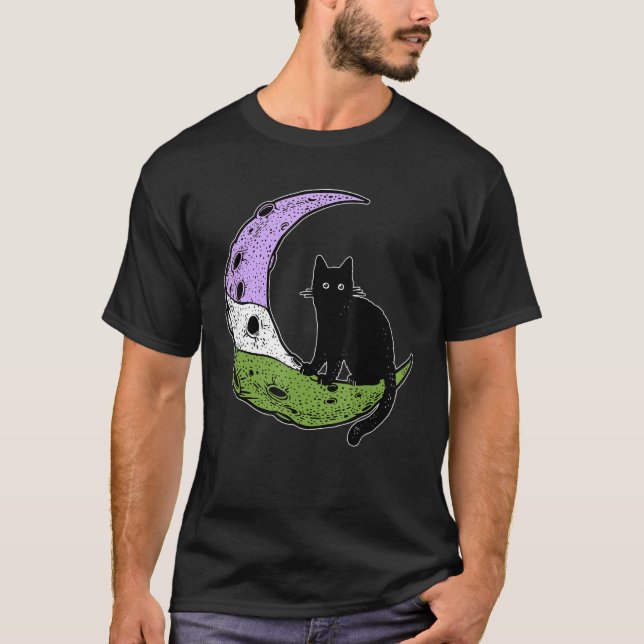 Genderqueer Moon Space Cat Pride Flag Lgbt Subtle  T-Shirt (Front)