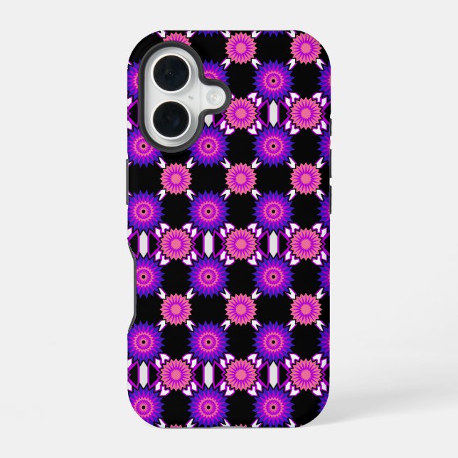 Genderqueer pride / black mirror flower pattern Ca iPhone 16 Case (Back)