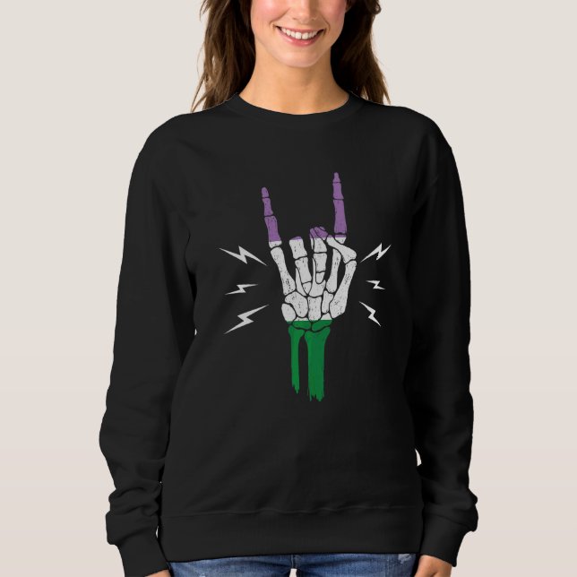 Genderqueer Pride Flag  Skeleton Hand Genderqueer Sweatshirt (Front)