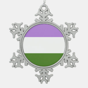 Genderqueer Pride Flag Snowflake Pewter Christmas Ornament