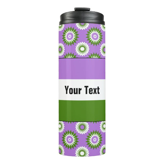 Genderqueer pride flag with a purple flower patter thermal tumbler (Front)