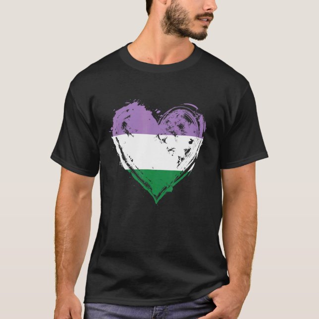Genderqueer Pride Heart Flag T-Shirt (Front)